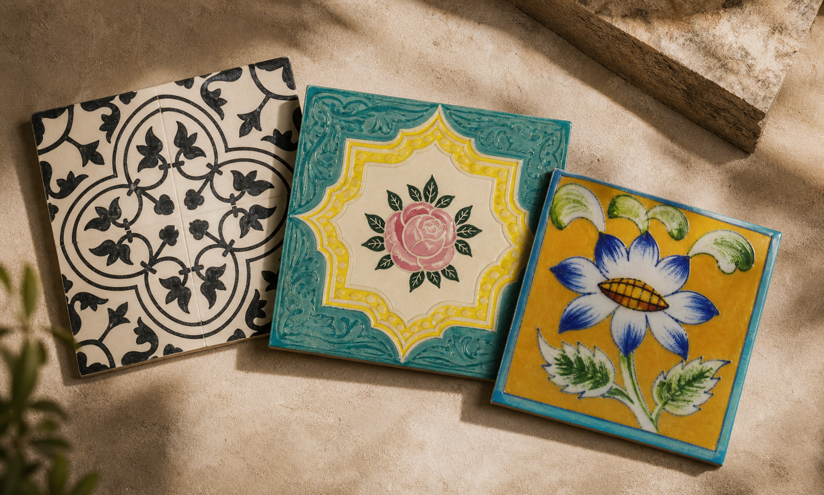 Athangudi tile designs arranged for Matha Athangudi Tiles About Us section