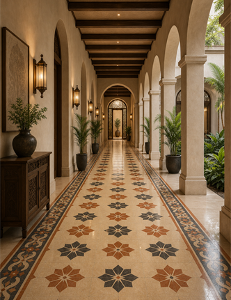 Architectural corridor with Athangudi tiles