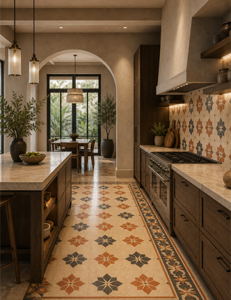 Luxury kitchen with Athangudi tile accents