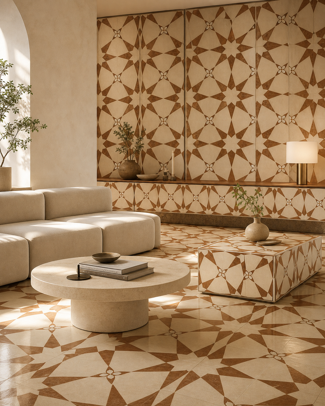 Athangudi tile inspired premium lounge interior